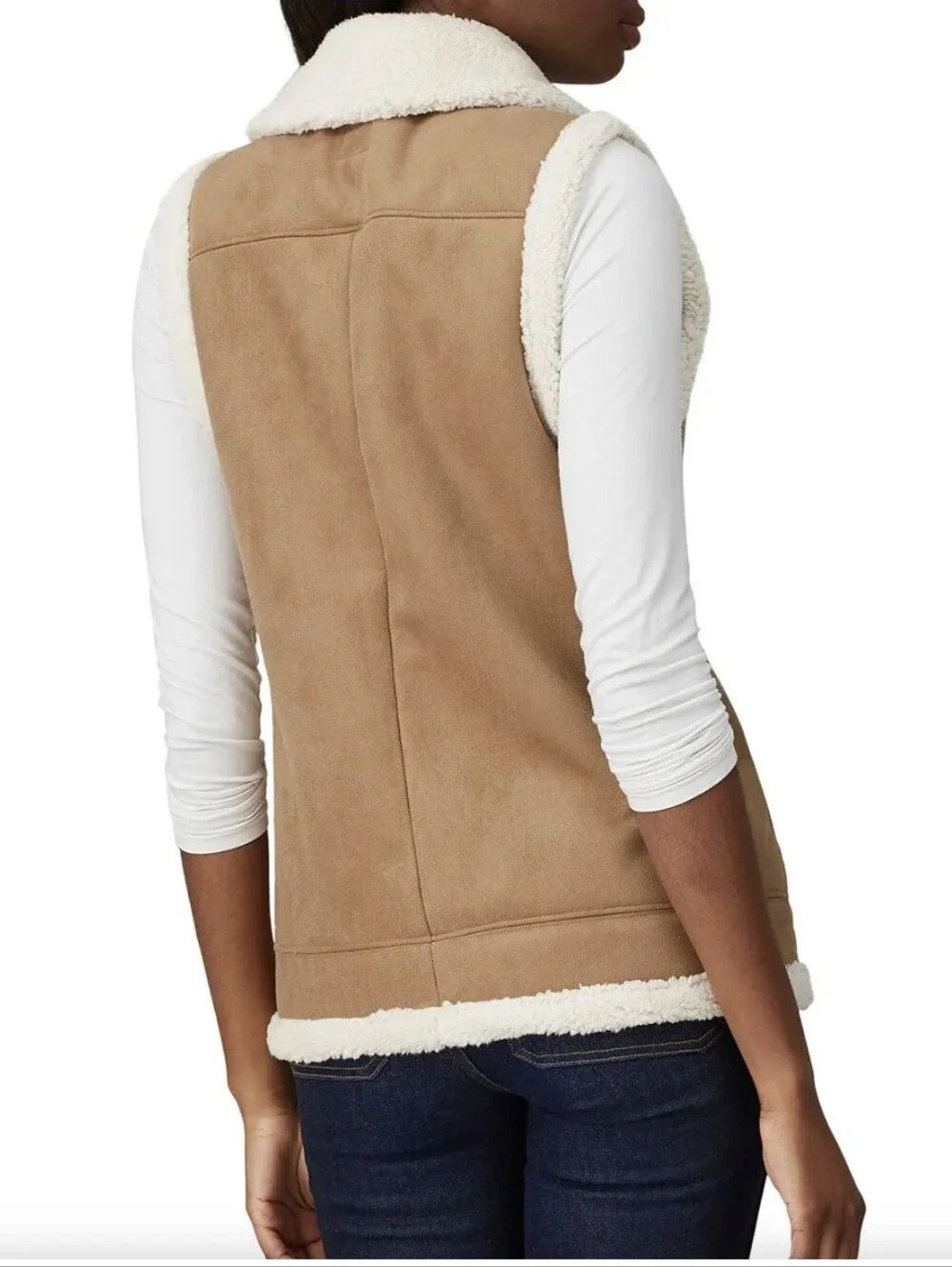 Ralph Lauren Taupe Outer with Cream Faux-Shearling Lining Vest Size S